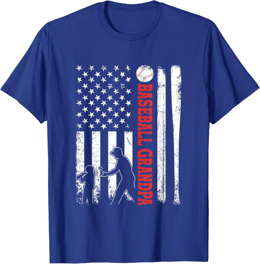 Distressed USA American Flag Baseball Grandpa Father's Day Women Kids Men T-Shirt - T-Shirt | Royal