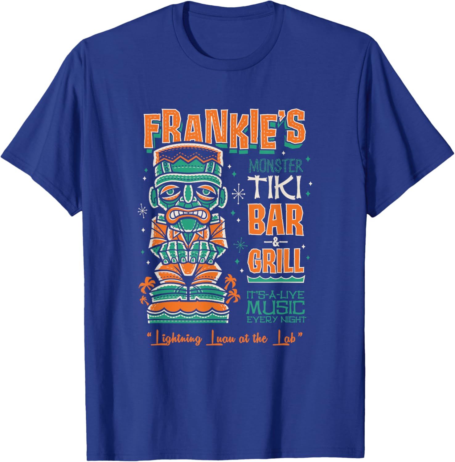 Frankenstein Creepy Cute Tiki Lounge Vacation Surf Monster T-Shirt - T-Shirt | Royal
