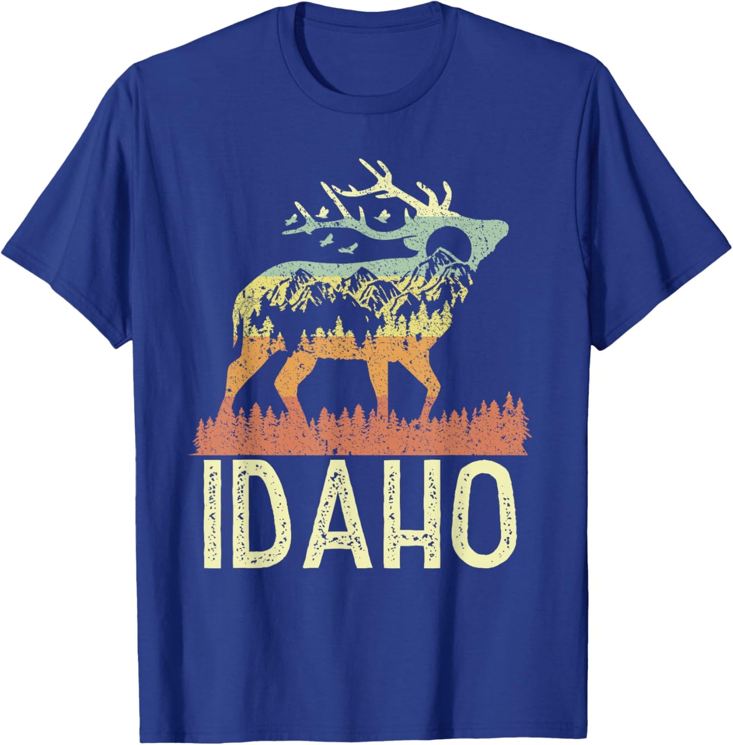 Idaho Retro Mountain Vintage Elk Hiking Men Women Kids Gift T-Shirt - T-Shirt | Royal