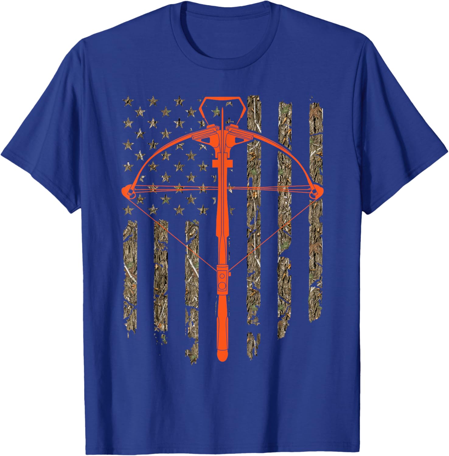 Crossbow Archery Bow Hunting Camo American Flag Distressed Men T-Shirt - T-Shirt | Royal