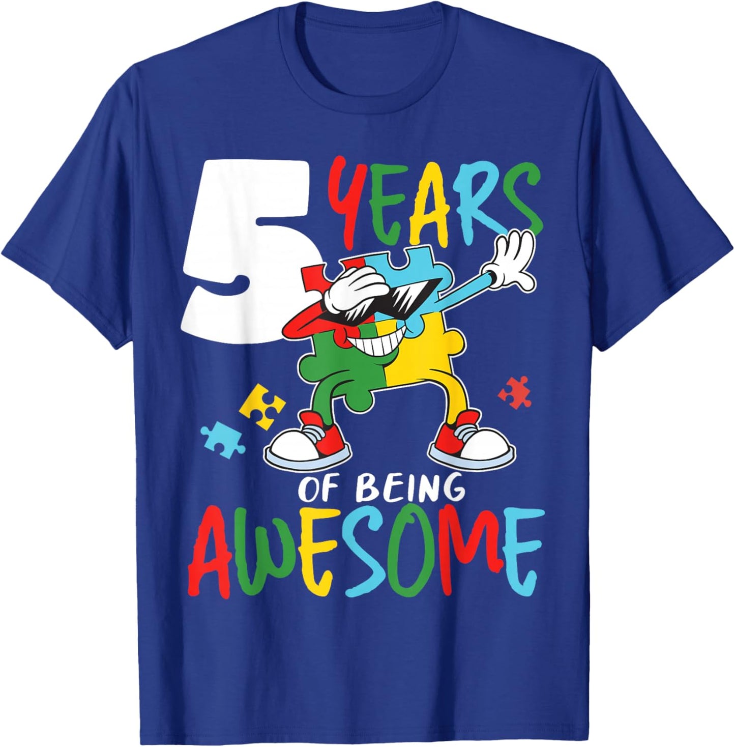 5 Year Old Birthday Autistic Boy Girl Autism Awareness T-Shirt - T-Shirt | Royal