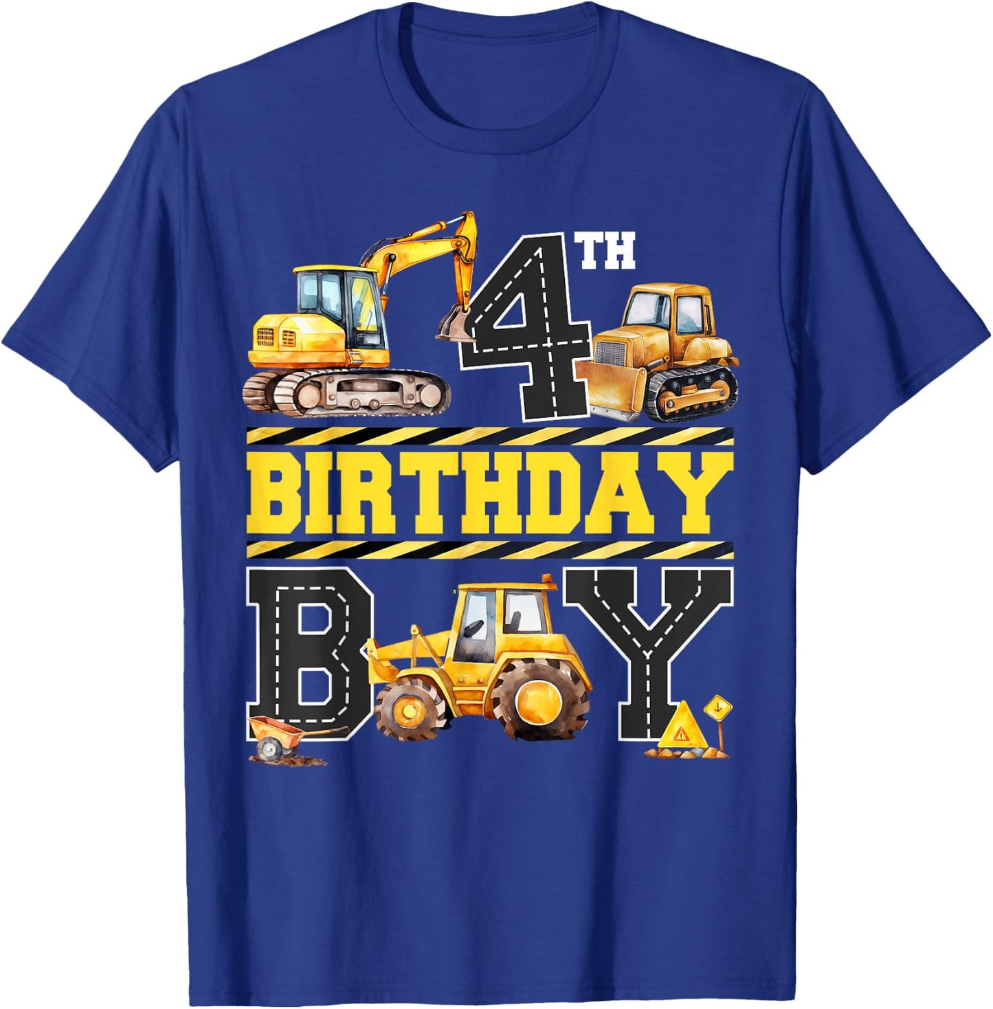 4th Birthday Digger 4 Years Old Excavator Builder Boy Bday T-Shirt - T-Shirt | Royal