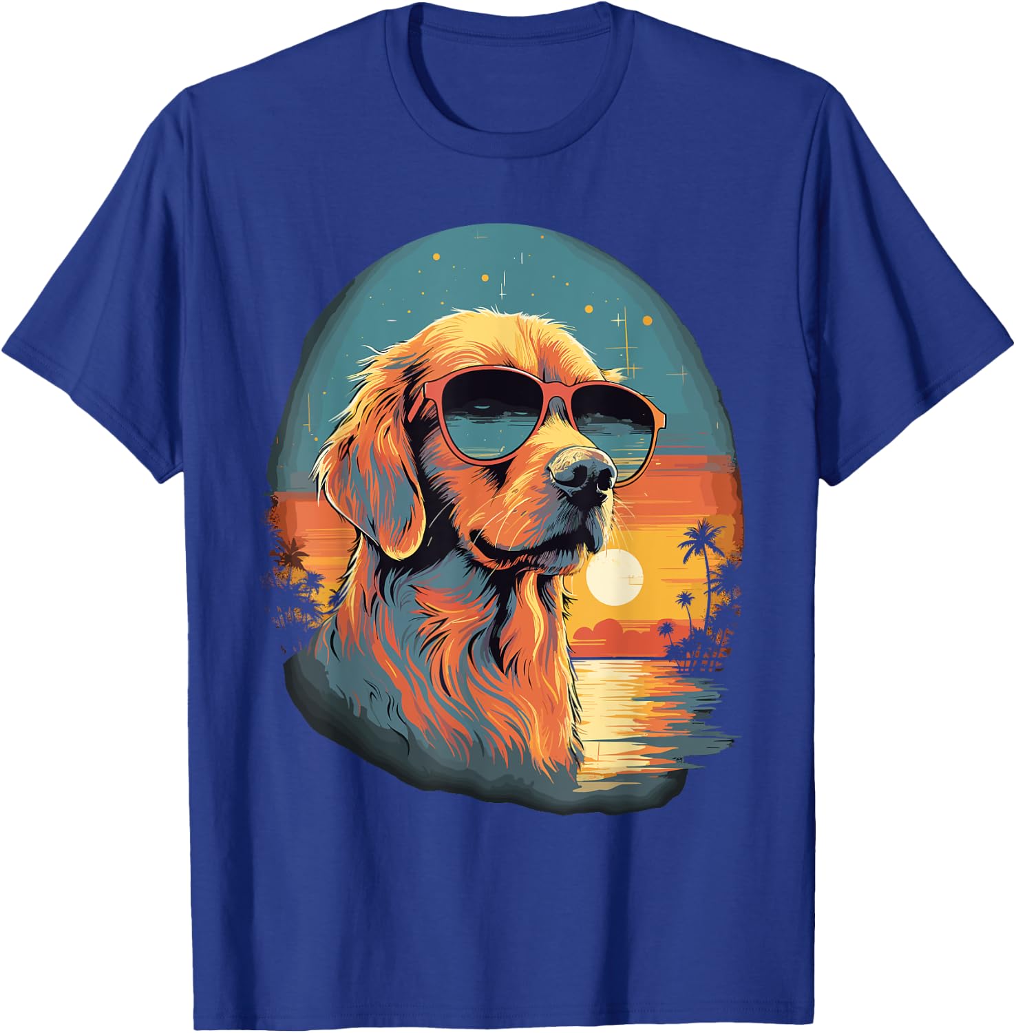 Vintage Beach Tropical Summer Holiday Golden Retriever Dog Men Women Kids T-Shirt - T-Shirt | Royal