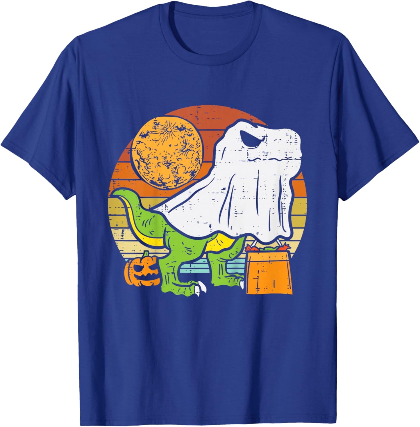 Kids Ghost Dinosaur Dino Trex Moon Candy Toddler Boys Halloween T-Shirt - T-Shirt | Royal