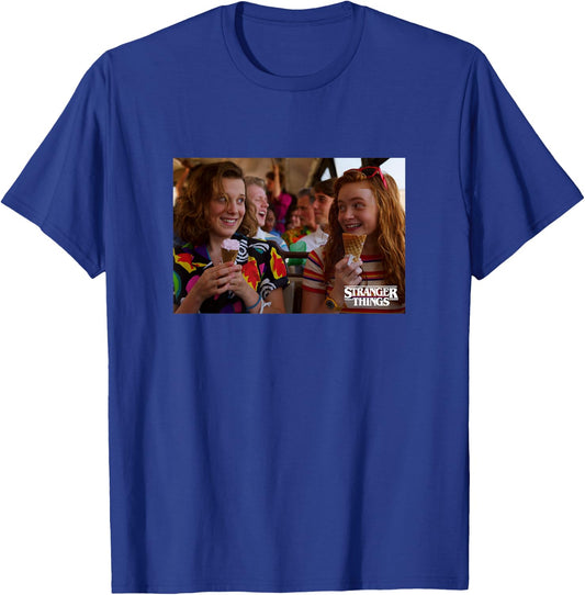 Stranger Things Max & Eleven Ice Cream Bus Ride Photoreal T-Shirt - T-Shirt | Royal