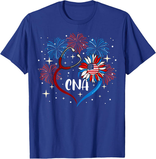 All American CNA Life American Flag Sunflower 4th Of July Kids Men T-Shirt - T-Shirt | Royal