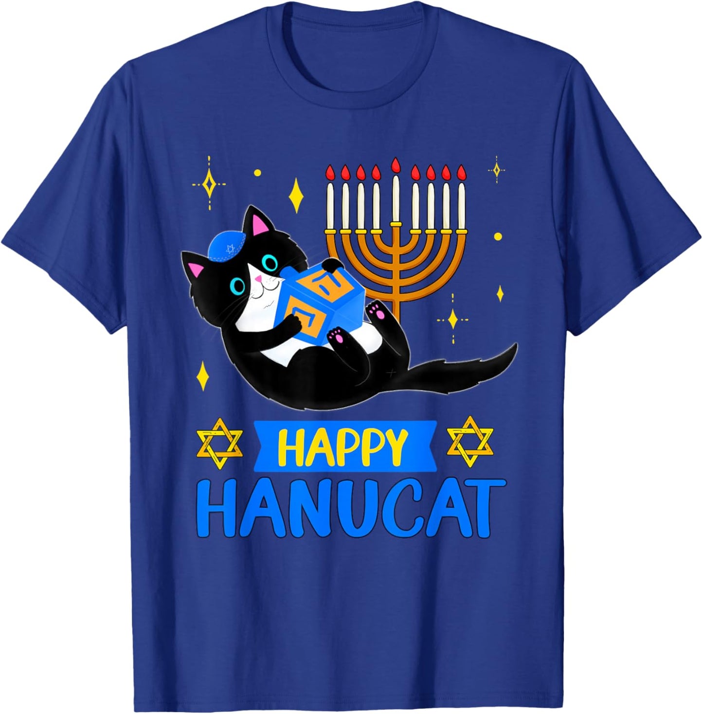Happy HANUCAT for kids Funny HANUKKAH Cat Menorah for girls T-Shirt - T-Shirt | Royal