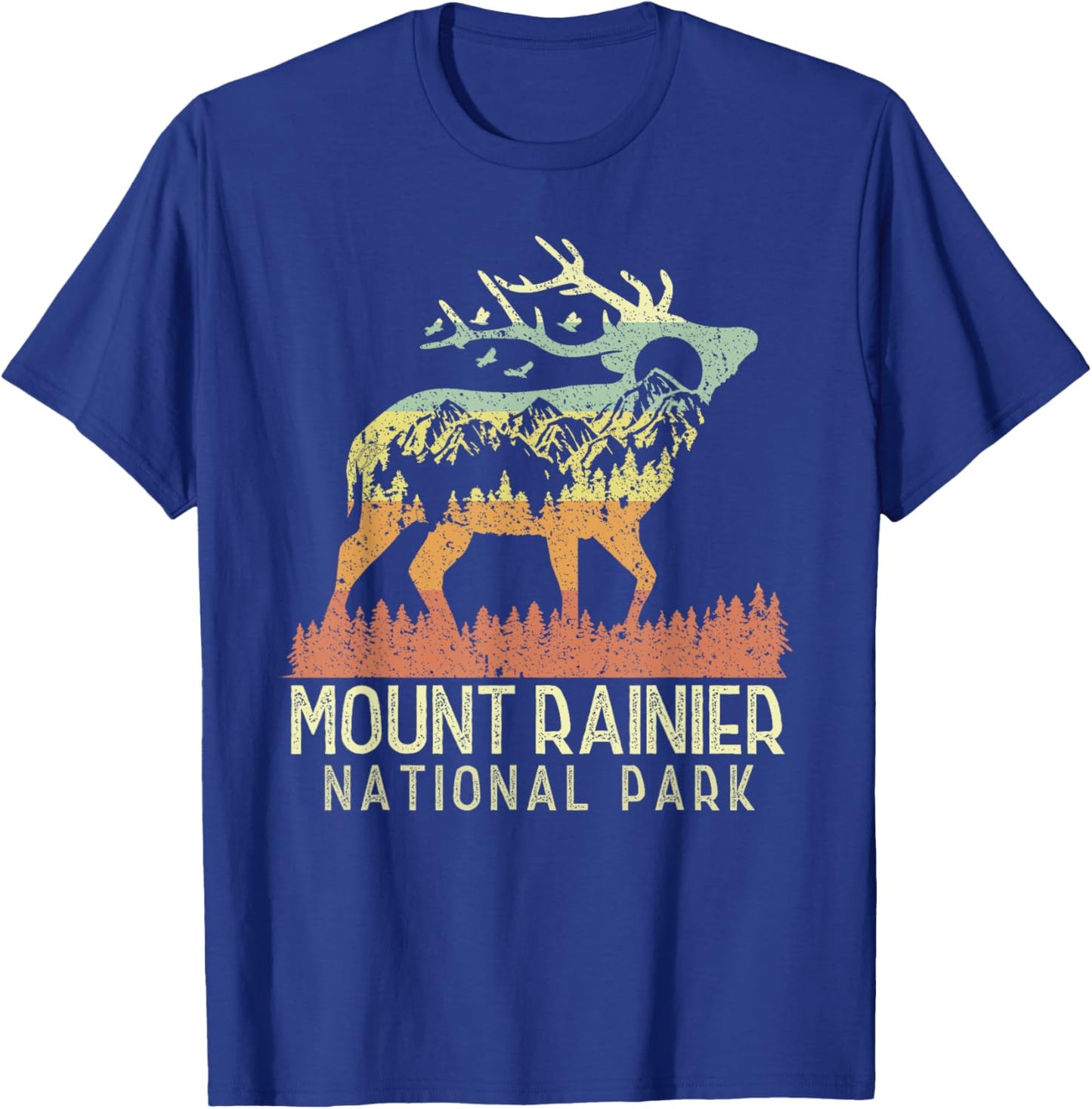 Mount Rainier National Park Retro Mountain Vintage Elk Gift T-Shirt - T-Shirt | Royal