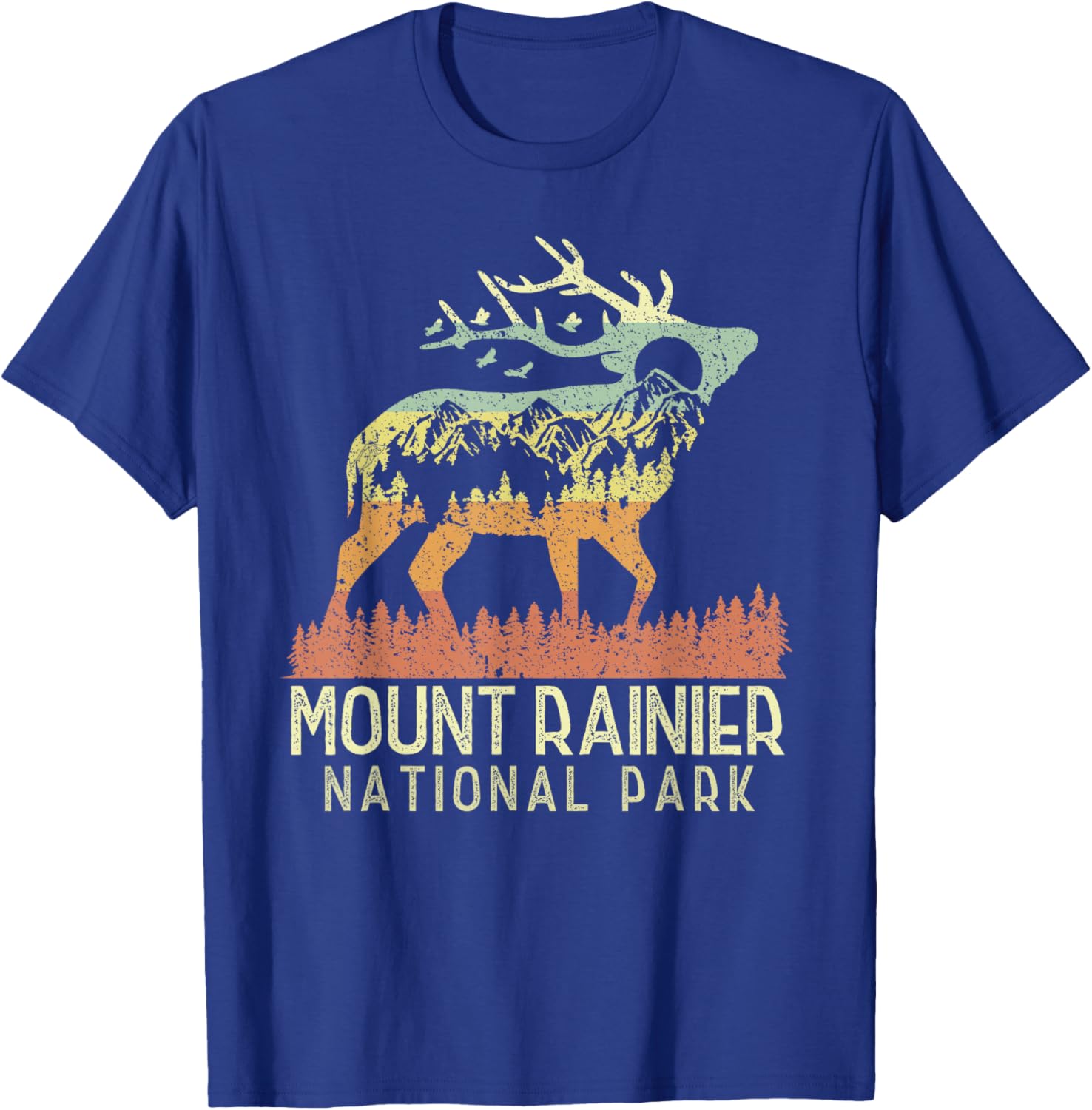 Mount Rainier National Park Retro Mountain Vintage Elk Gift T-Shirt - T-Shirt | Royal