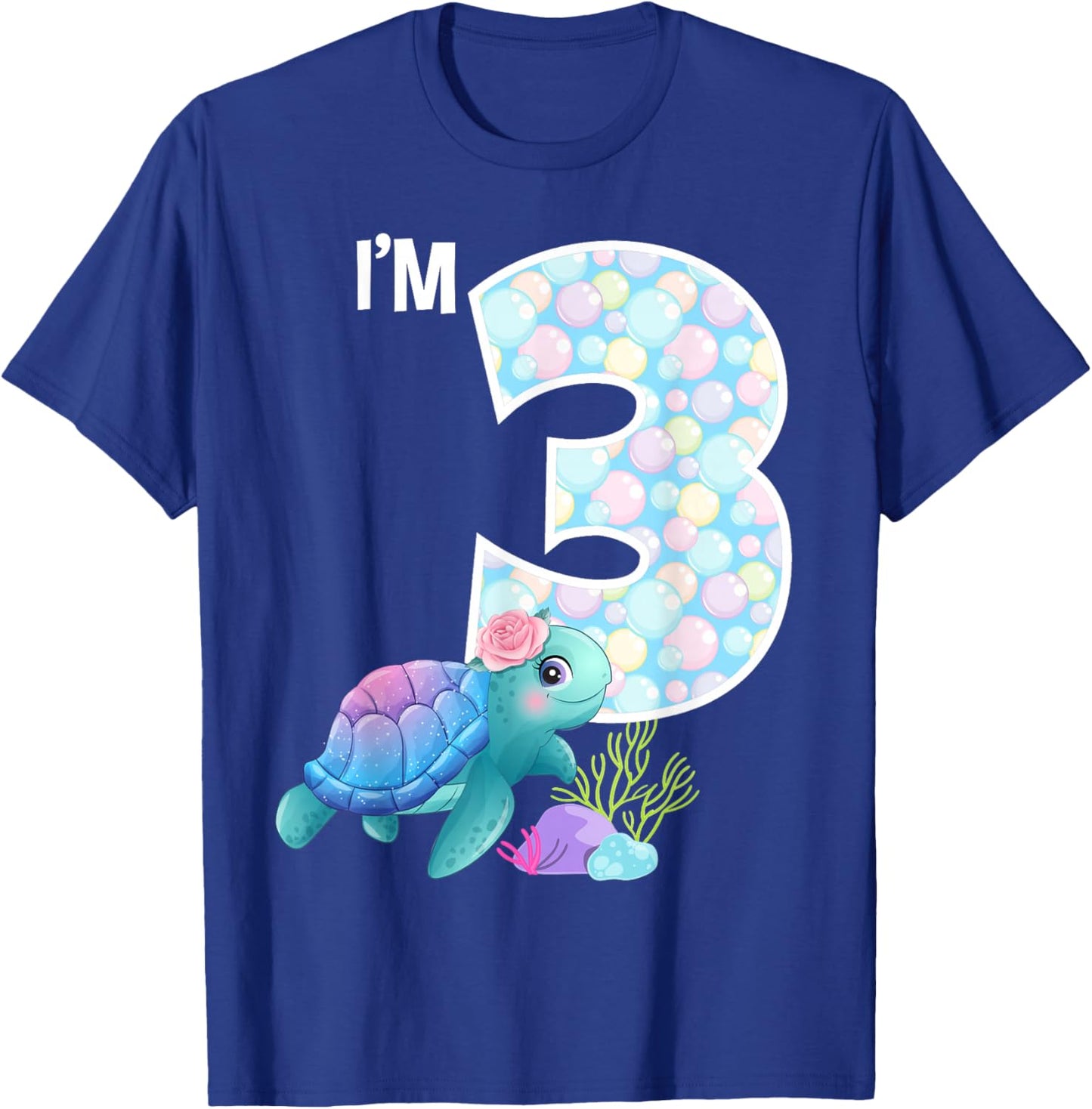 Sea Turtle Birthday I'm 3 Ocean Aquarium Theme 3rd Birthday T-Shirt - T-Shirt | Royal