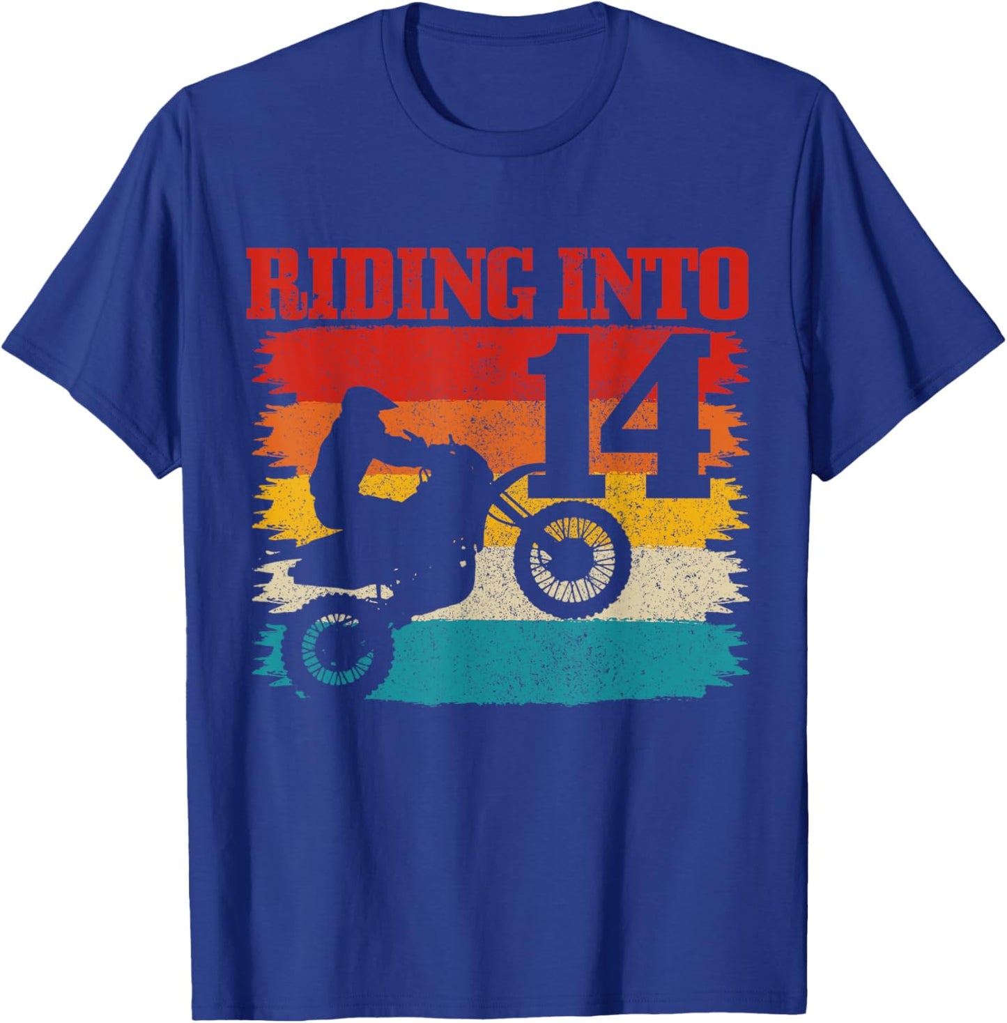 Riding Into 14 Motocross 14th Birthday Dirt Bike Enduro T-Shirt - T-Shirt | Royal