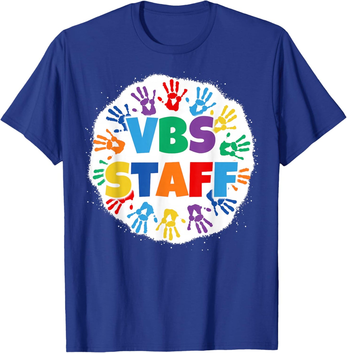 Vacation Bible School Bleached Rainbow Handprints VBS Staff T-Shirt - T-Shirt | Royal