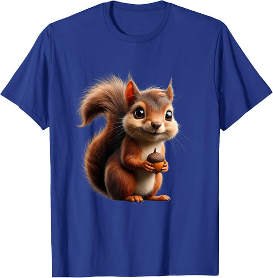 Cute Squirrel Holding Acorn - Squirrel Lover T-Shirt - T-Shirt | Royal