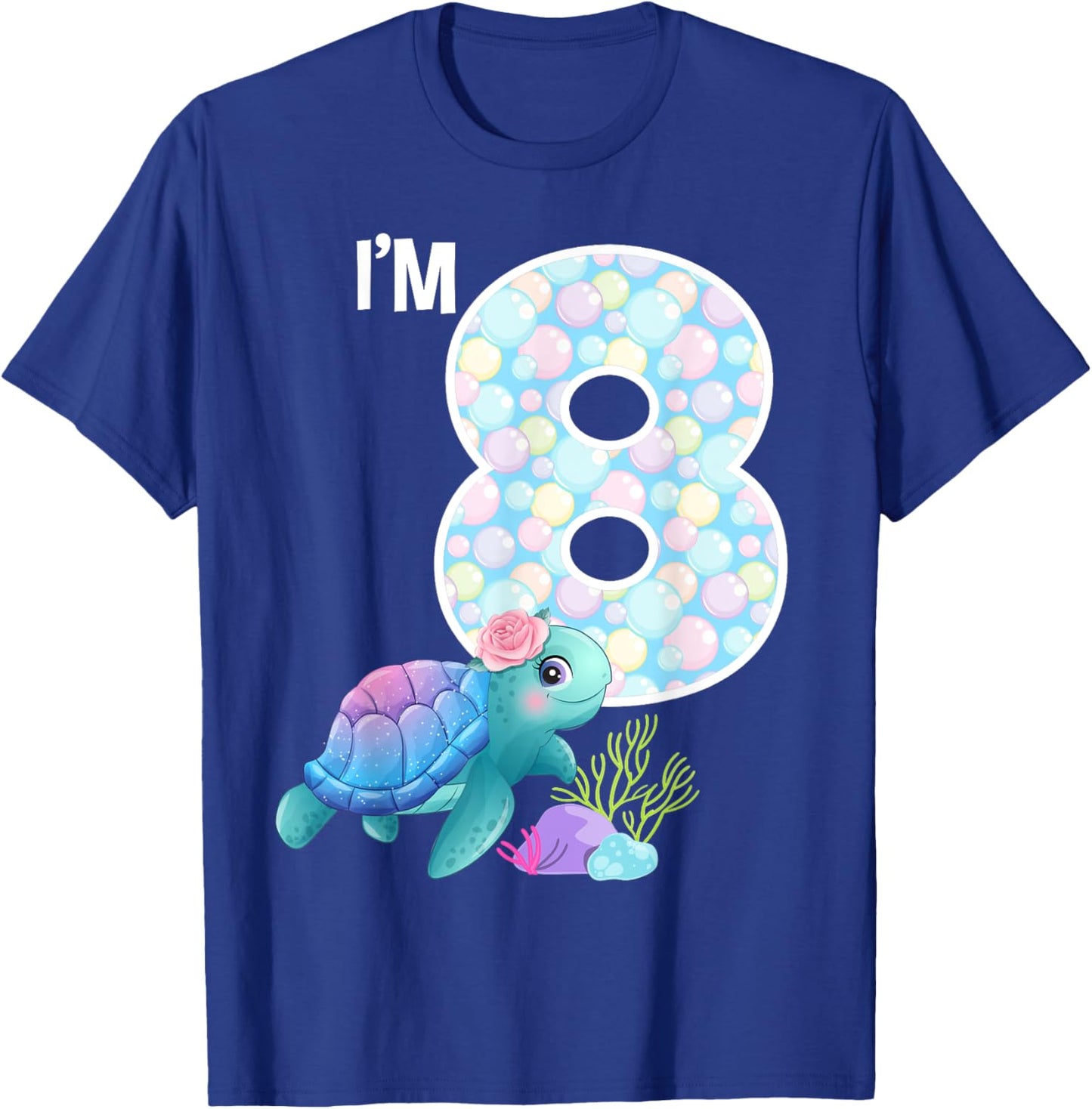 Sea Turtle Birthday I'm 8 Ocean Aquarium Theme 8th Birthday T-Shirt - T-Shirt | Royal