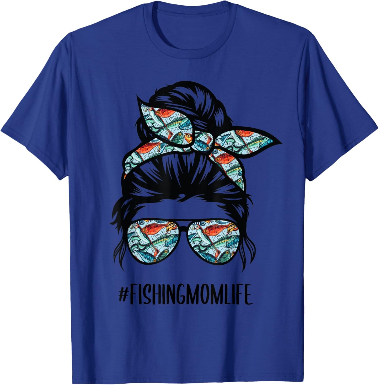 Fishing mom life Messy Bun Mom Funny Fishing Mom T-Shirt - T-Shirt | Royal
