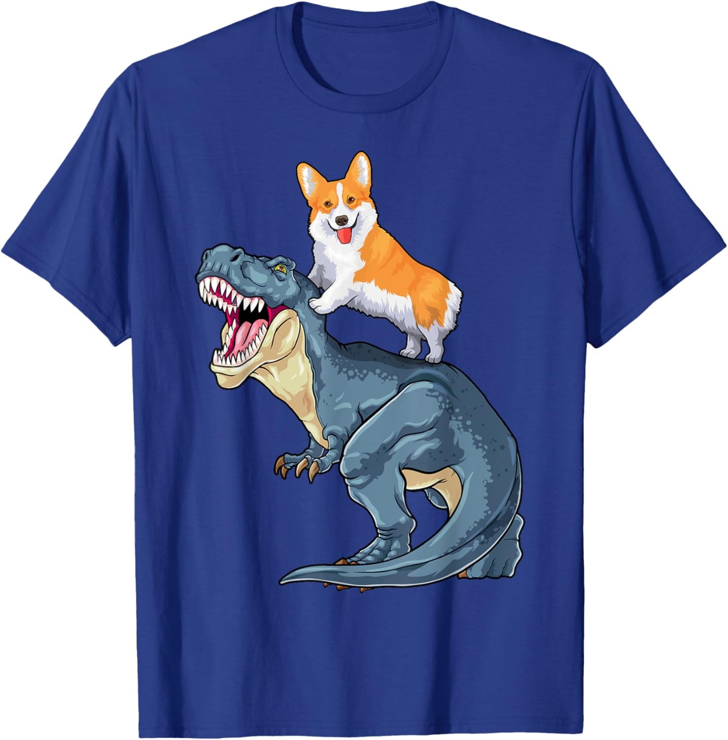 Corgi Riding Dinosaur T Rex Dog Funny Corgi Space Kids Boys T-Shirt - T-Shirt | Royal