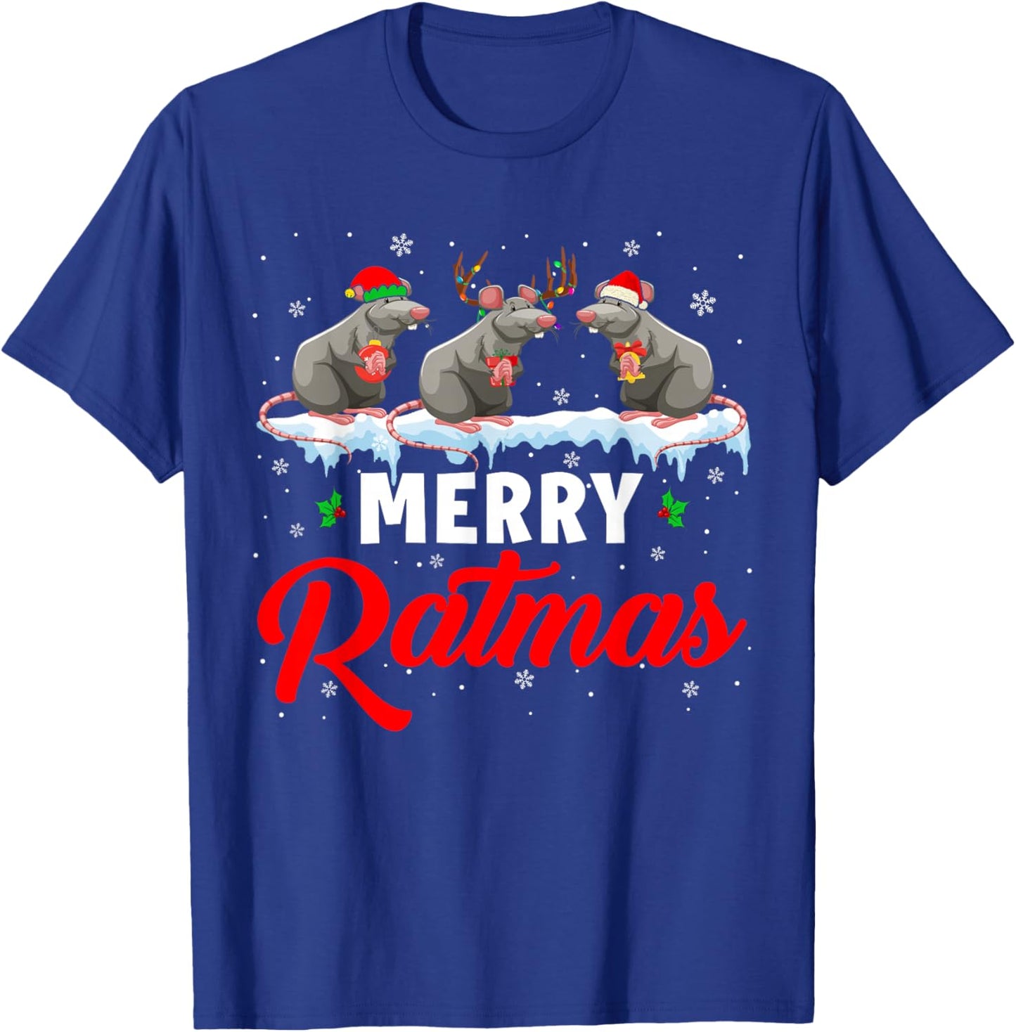 Merry Ratmas Funny Santa ELF Reindeer Rat Christmas Light T-Shirt - T-Shirt | Royal