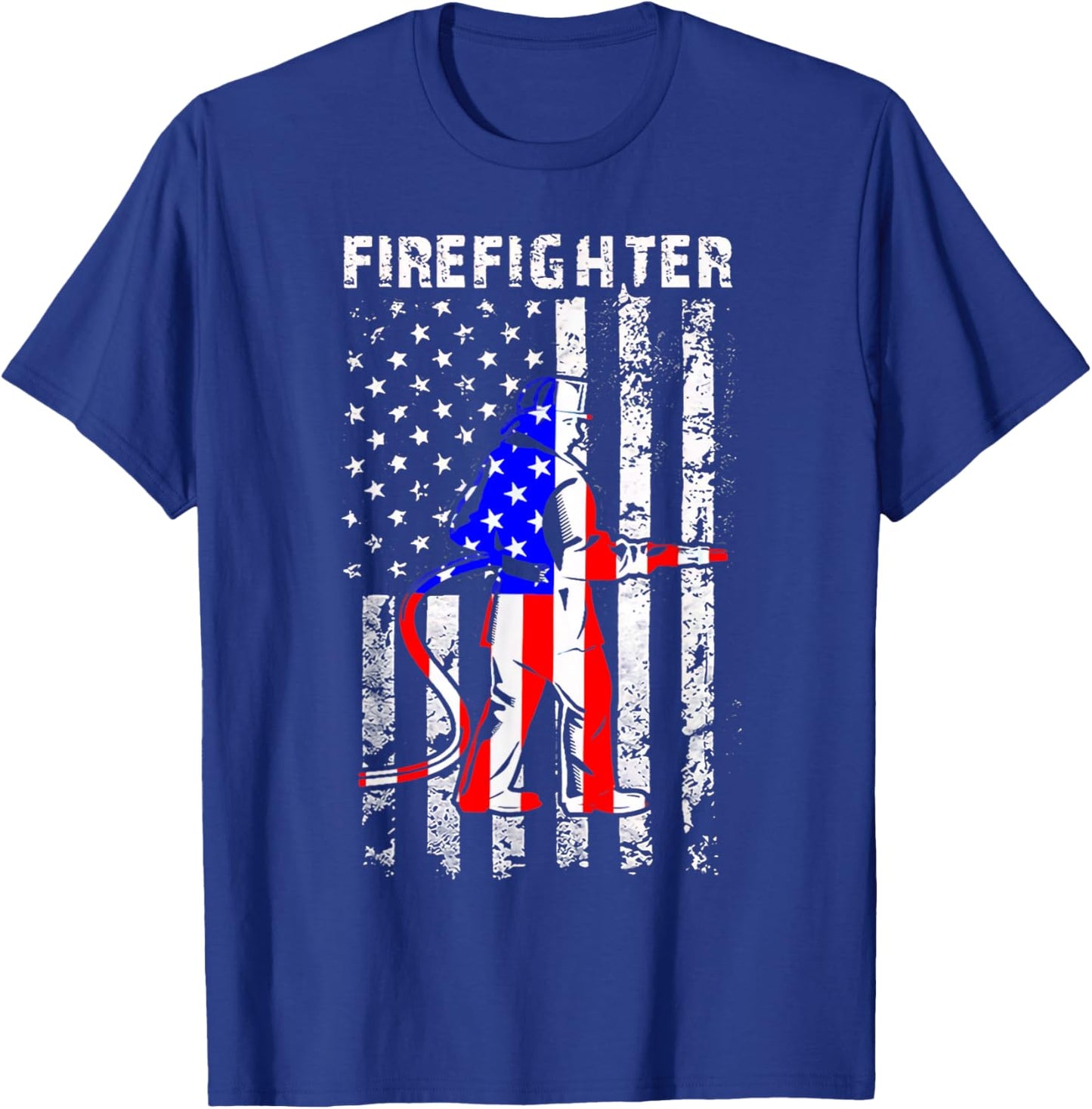 Firefighter American Flag Patriotic Firefighter Gifts Women Men T-Shirt - T-Shirt | Royal