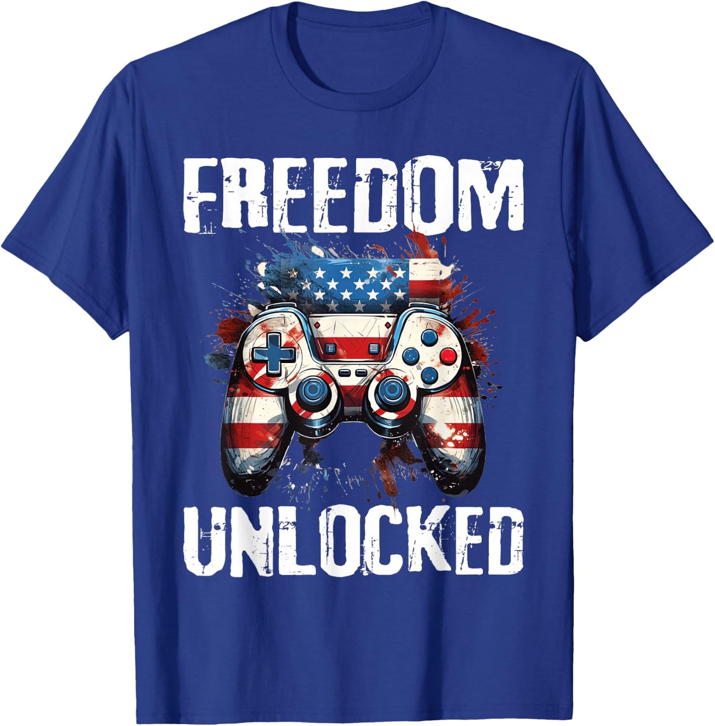 Gamer 4th Of July Freedom Unlocked Video Games Boys Teens T-Shirt - T-Shirt | Royal