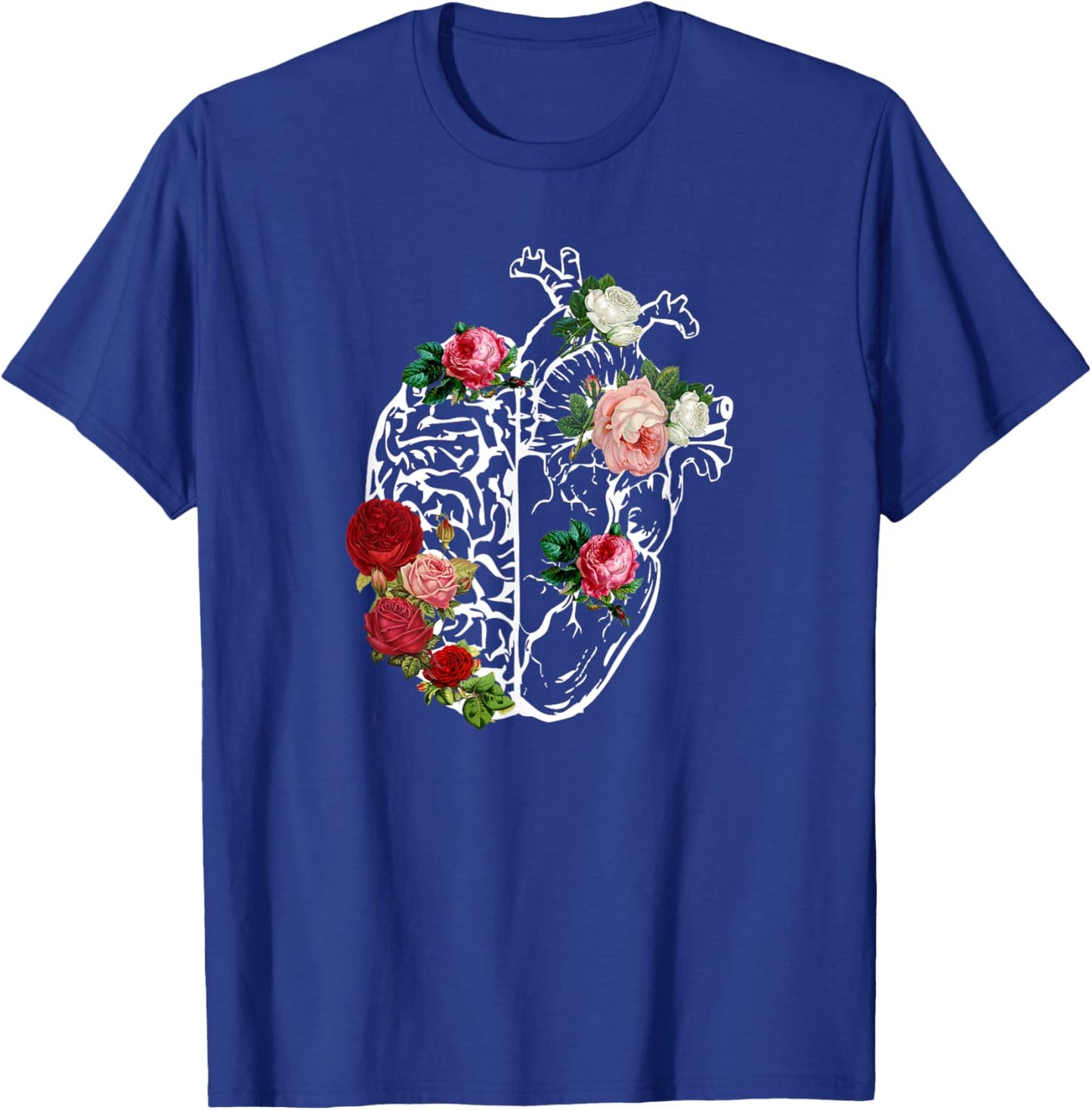Anatomical Heart_Brain Flowers Florals Anatomy T-Shirt - T-Shirt | Royal