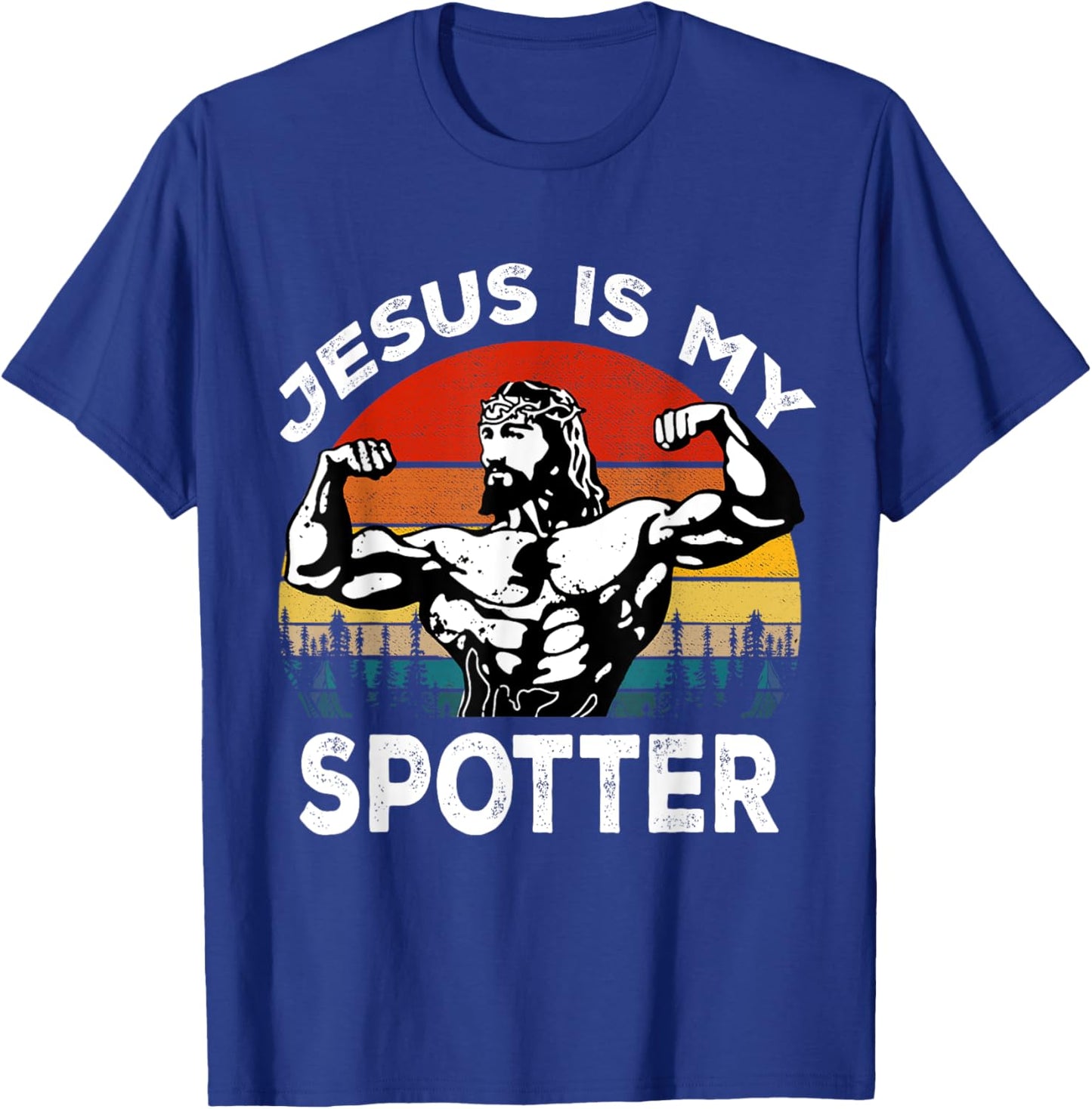 Jesus Is My Spotter Funny Workout Religious Christian Gym T-Shirt - T-Shirt | Royal