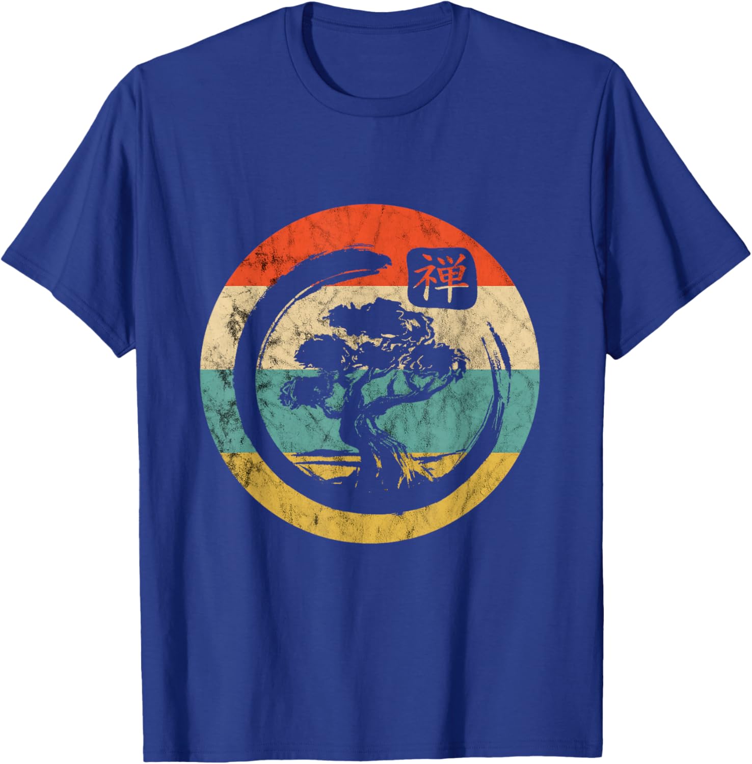 Bonsai Tree Japan Bonsai Tree Enso Circle Vintage Retro Sunset T-Shirt - T-Shirt | Royal