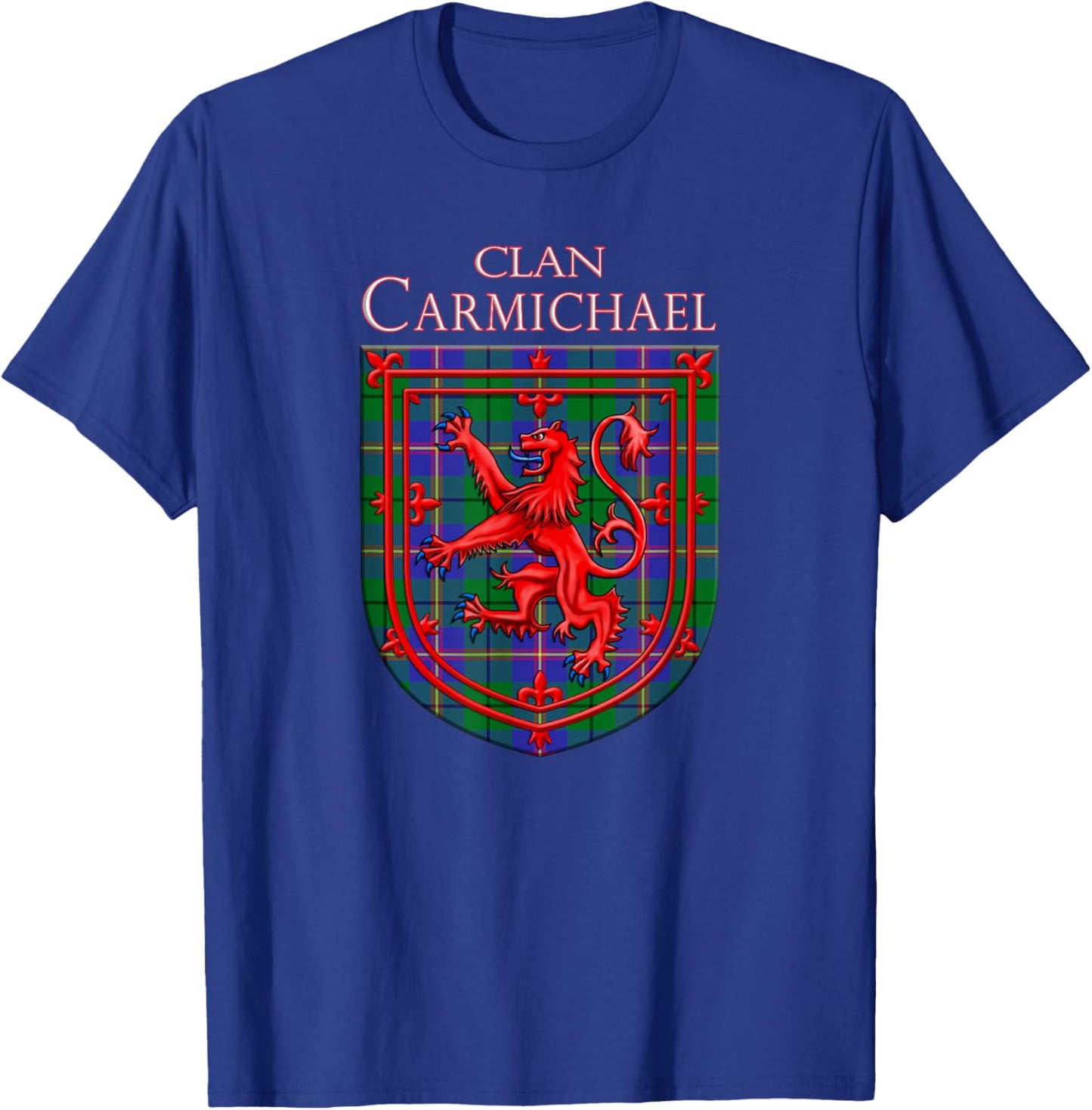 Carmichael Tartan Scottish Plaid Lion Rampant T-Shirt - T-Shirt | Royal