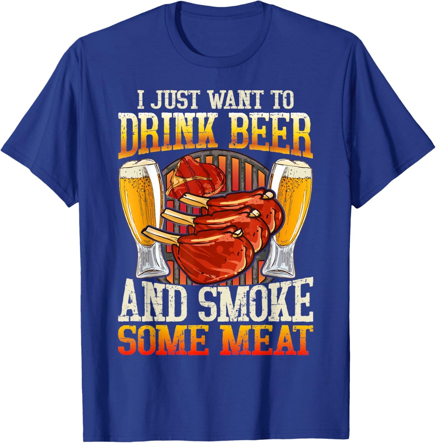 Beer Drinking Meat Smoking BBQ Grill Lover Pit Master Smoke T-Shirt - T-Shirt | Royal