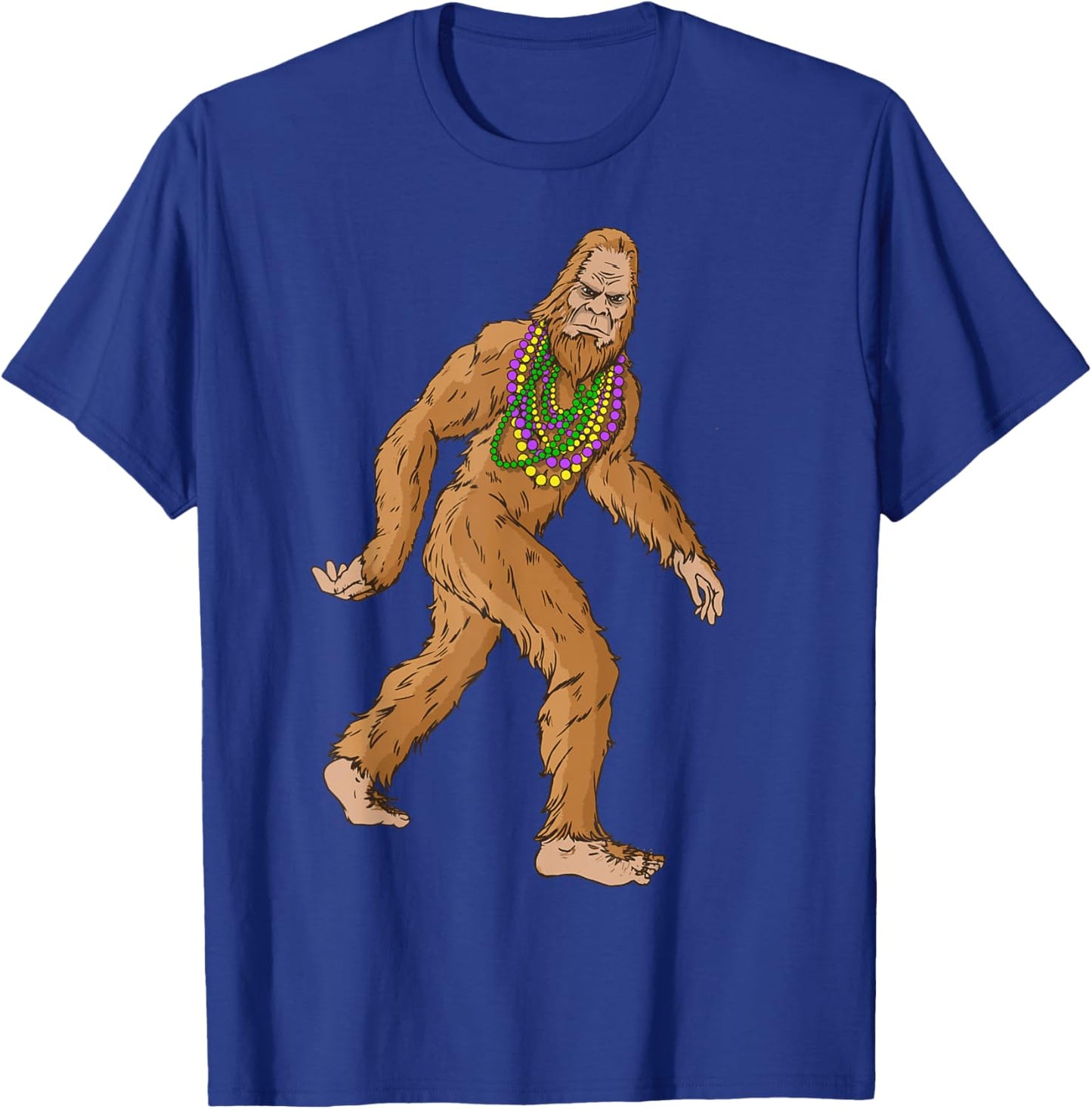 Mardi Gras Bigfoot With Beads Necklace Beads Fat Tuesday T-Shirt - T-Shirt | Royal