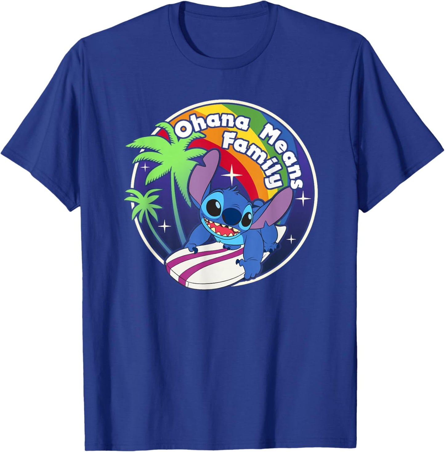 Disney Lilo & Stitch Rainbow Surf Stitch Ohana Means Family T-Shirt - T-Shirt | Royal