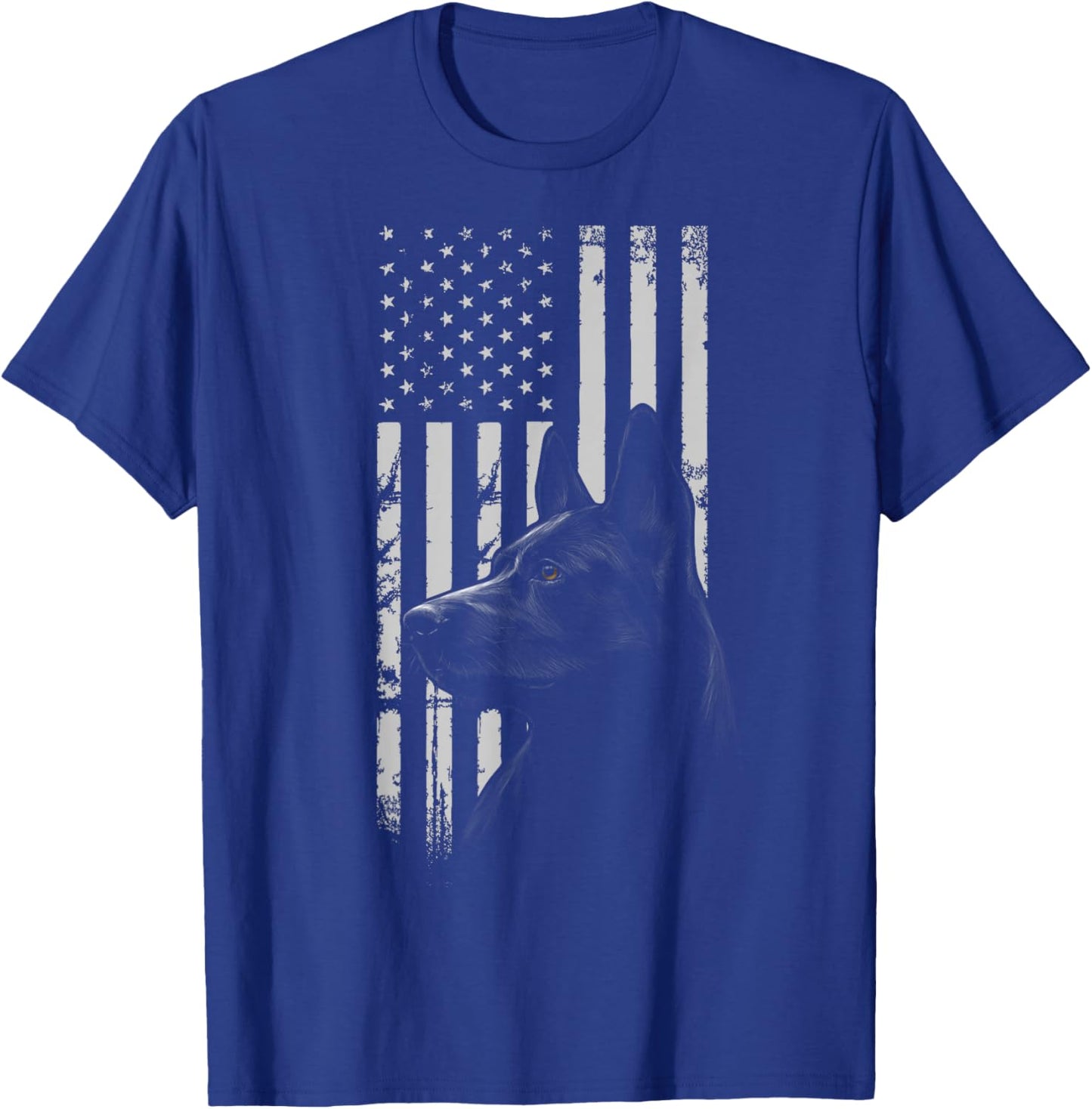 Black German Shepherd American Flag USA Flag T-Shirt - T-Shirt | Royal