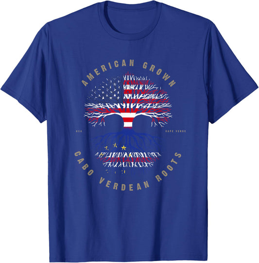 American Grown Cabo Verdean Roots Cape Verde Flag T-Shirt - T-Shirt | Royal