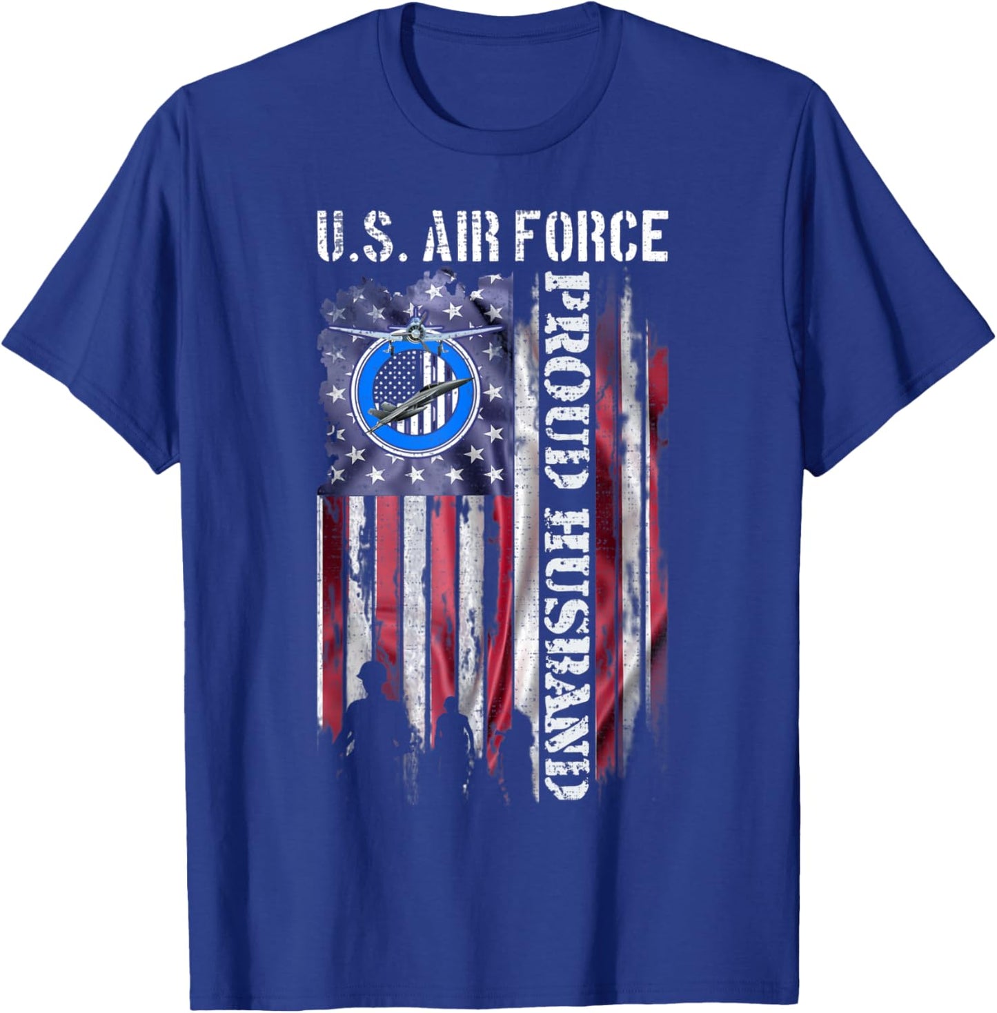 Vintage USA American Flag US Air Force Proud Veteran Husband T-Shirt - T-Shirt | Royal