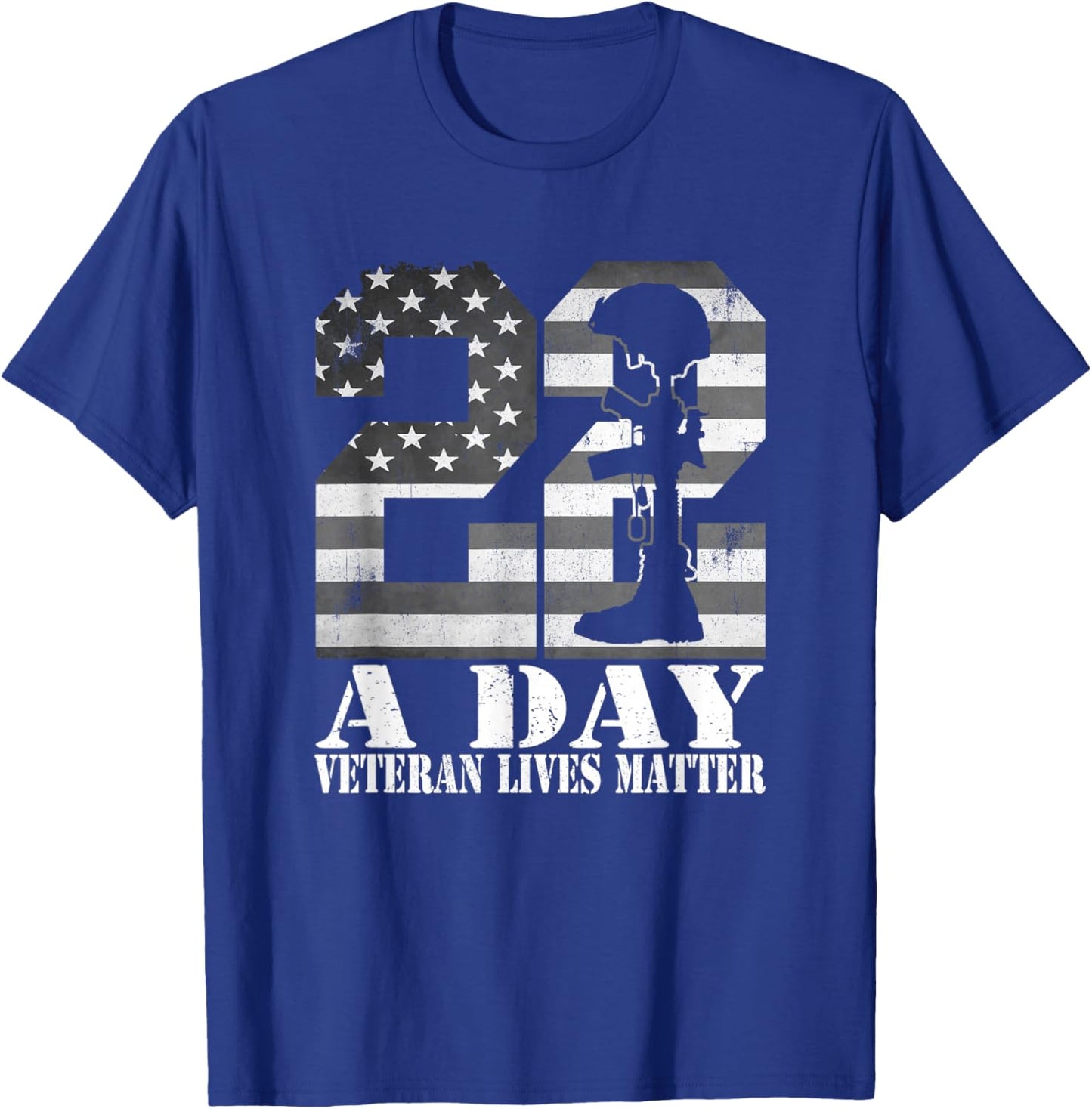 22 A Day Veteran Lives Matter American Flag Military Veteran T-Shirt - T-Shirt | Royal