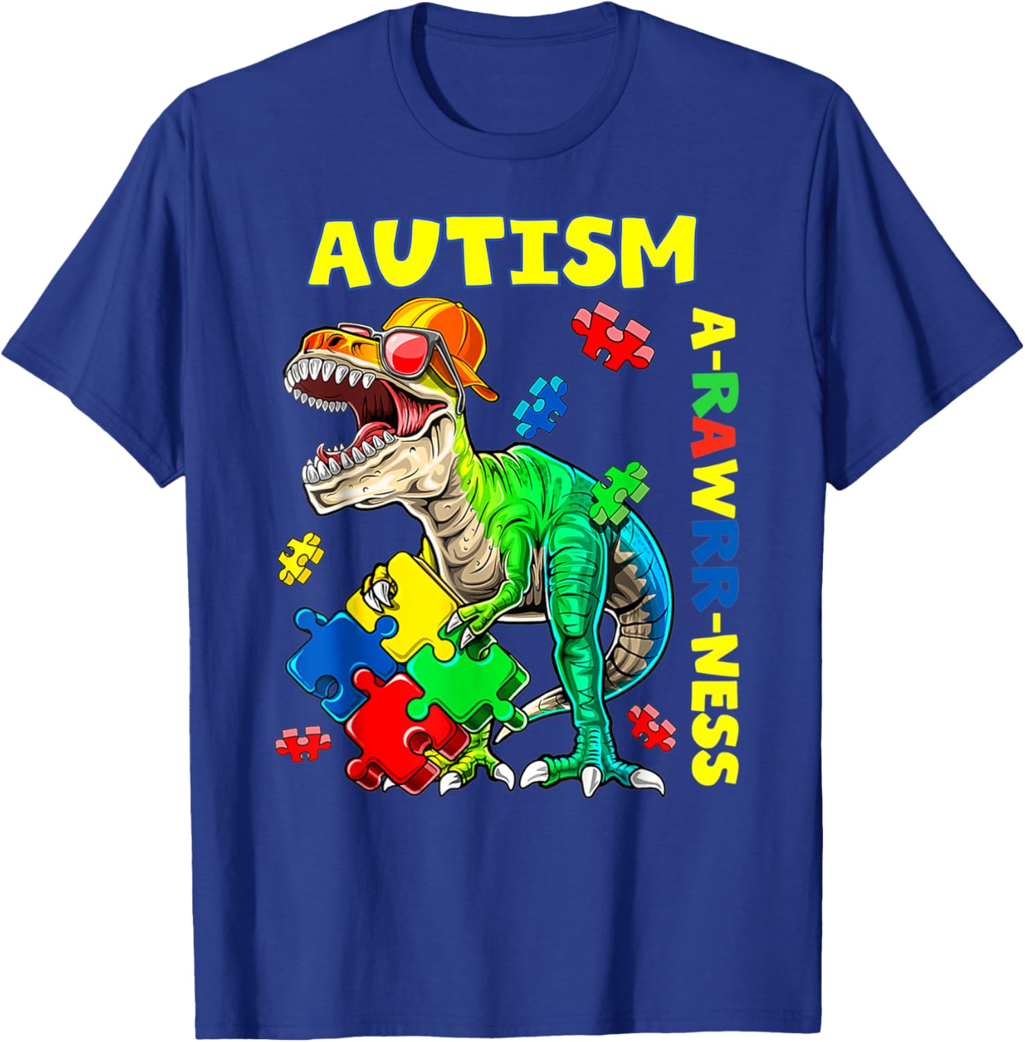 Autism Awareness Dino Autistic Toddler Boys Cute Dinosaur T-Shirt - T-Shirt | Royal