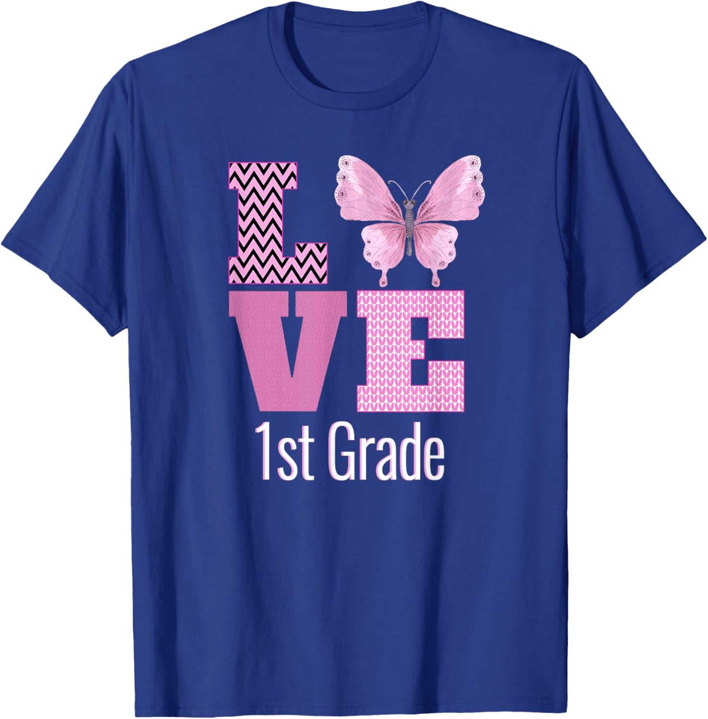Love 1st Grade Purple Butterfly First Grade Teacher T-Shirt - T-Shirt | Royal