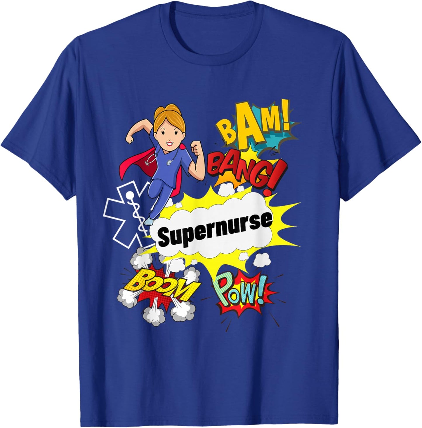 Supernurse Comic Superhero Style RN Woman Nursing Gift T-Shirt - T-Shirt | Royal