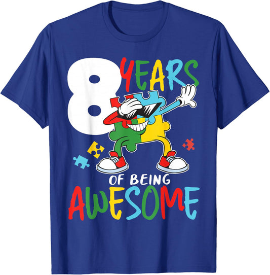 8 Year Old Birthday Autistic Boy Girl Autism Awareness T-Shirt - T-Shirt | Royal