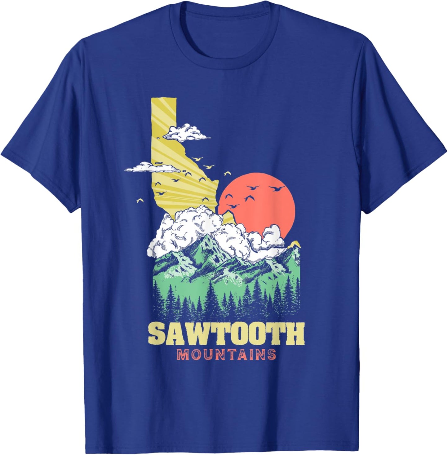 Sawtooth Mountains Idaho Outdoors Nature Vintage Retro T-Shirt - T-Shirt | Royal