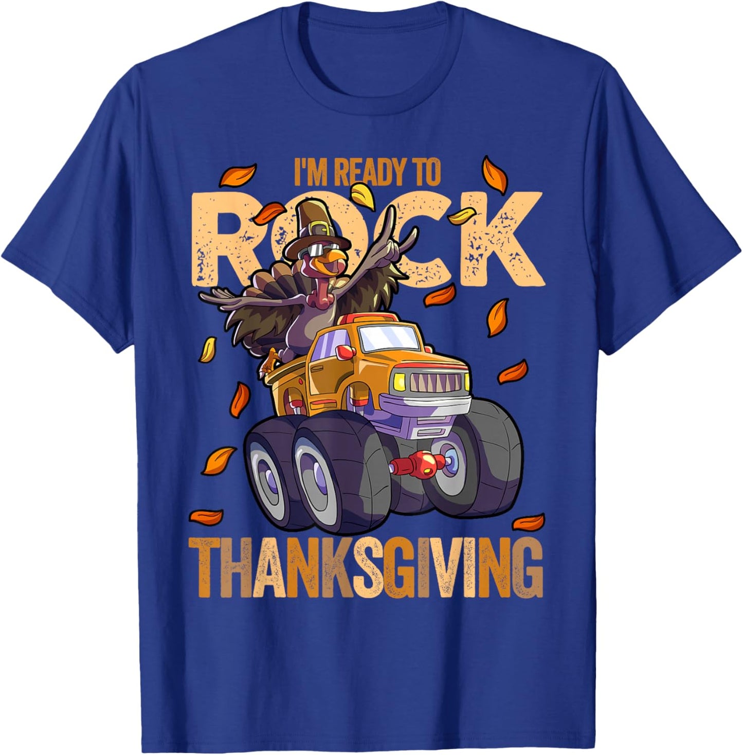 Funny Turkey Monster Truck Thanksgiving Kids Boys Turkey T-Shirt - T-Shirt | Royal