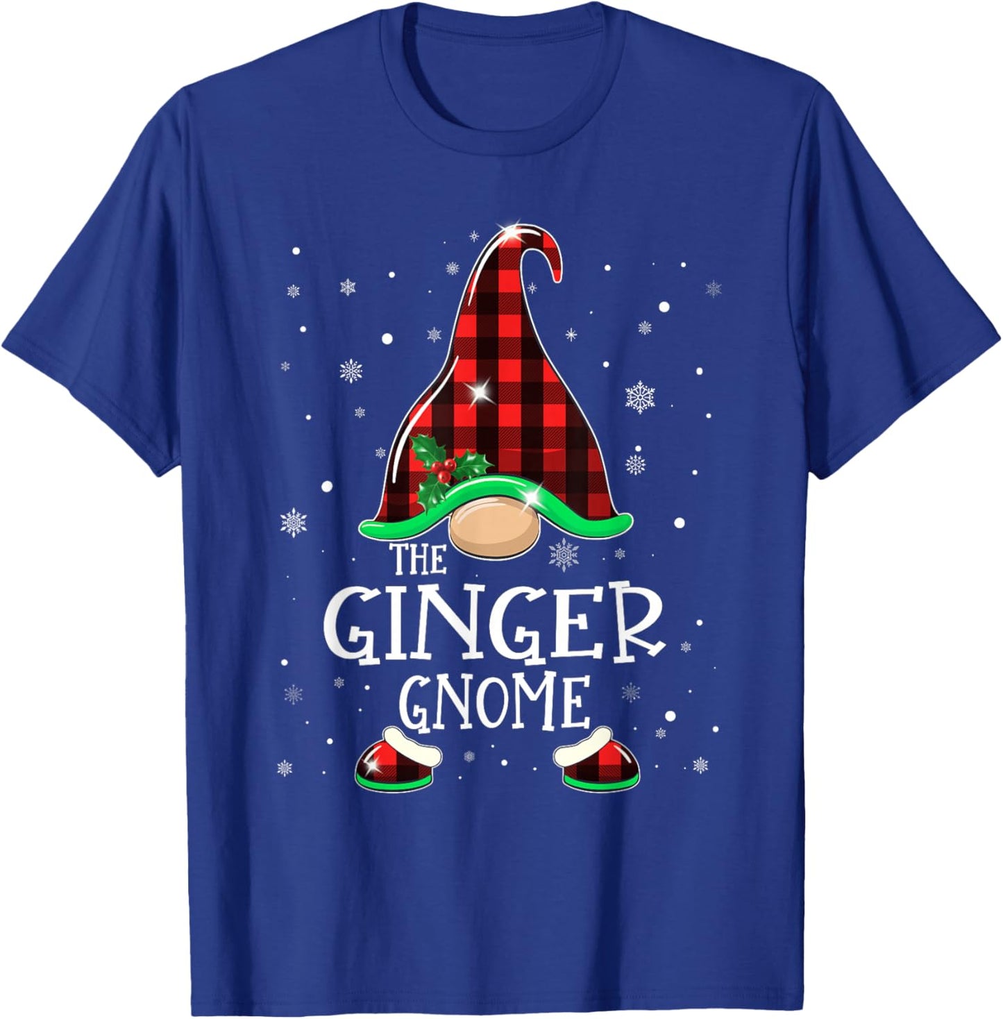 Funny Ginger Gnome Buffalo Plaid Matching Christmas Pajama T-Shirt - T-Shirt | Royal