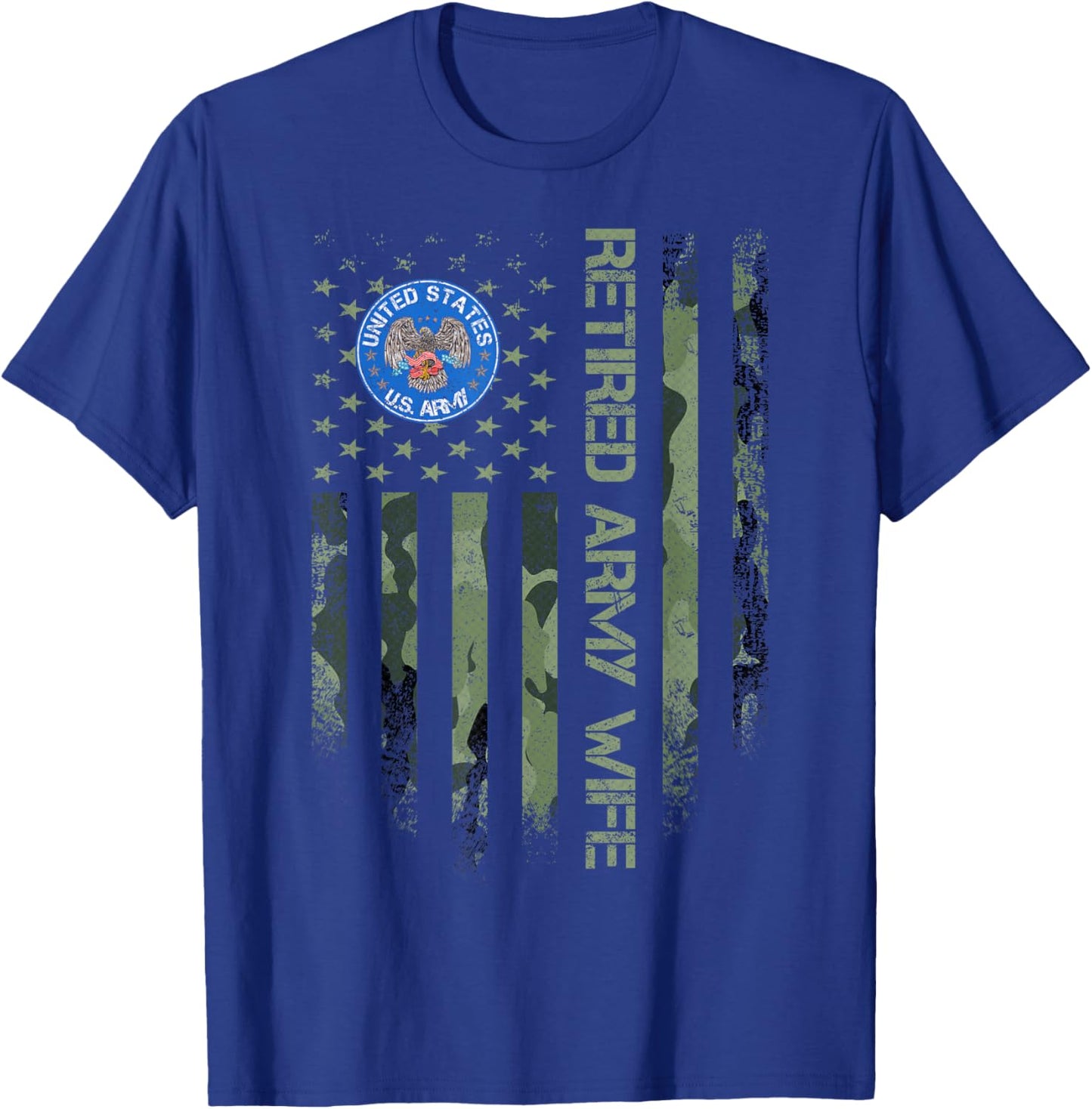 Vintage USA American Camo Flag Retired US Army Veteran Wife T-Shirt - T-Shirt | Royal