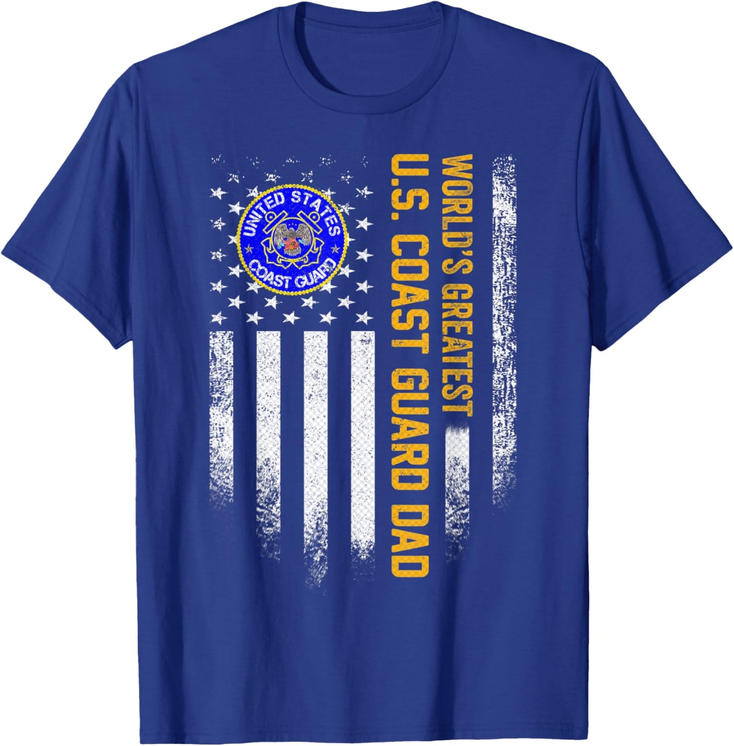 Vintage USA Flag World's Greatest US Coast Guard Veteran Dad T-Shirt - T-Shirt | Royal