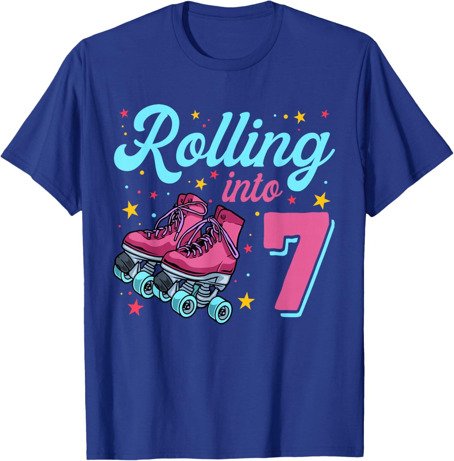 7th Birthday Shirt For Girls, Roller Skates Rolling Into 7 T-Shirt - T-Shirt | Royal