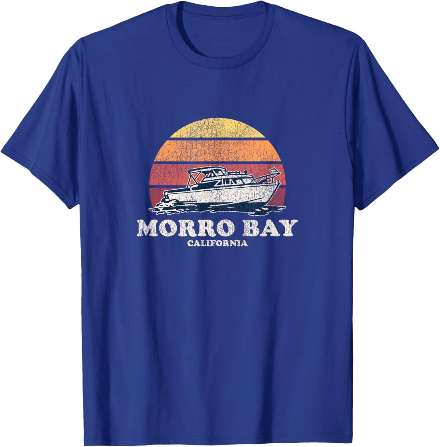 Morro Bay CA Vintage Boating 70s Retro Boat Design T-Shirt - T-Shirt | Royal