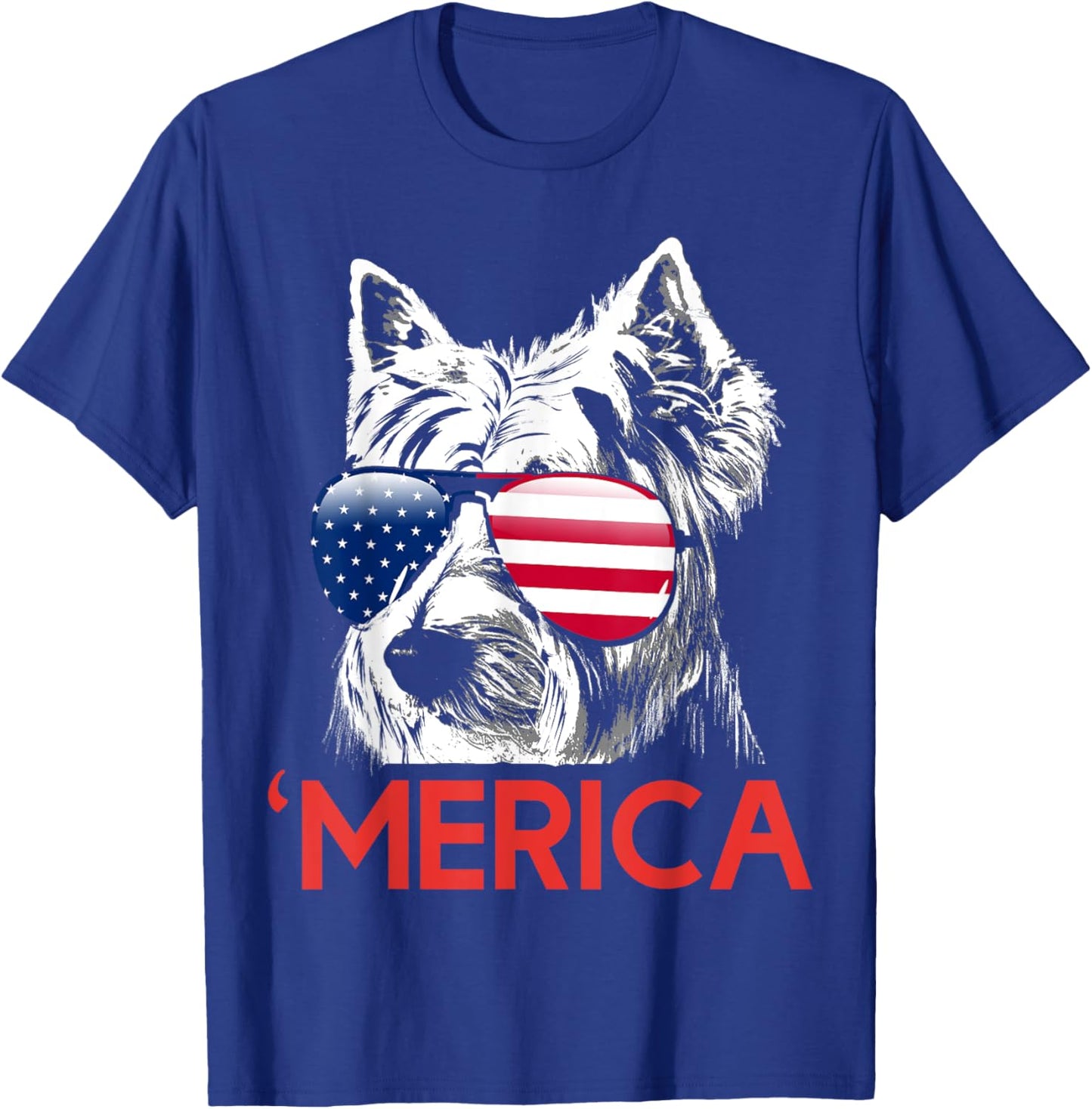 Merica Westie American Flag 4th of July Independence Day T-Shirt - T-Shirt | Royal