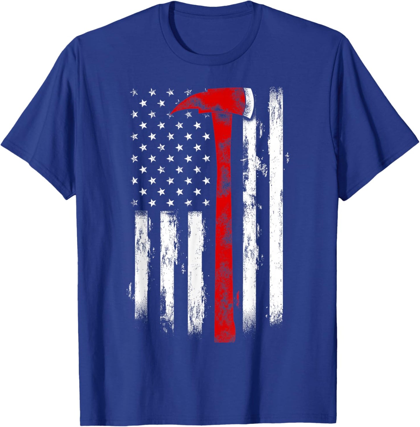 Fireman Ax Fire Department Firefighter American Axe Flag T-Shirt - T-Shirt | Royal