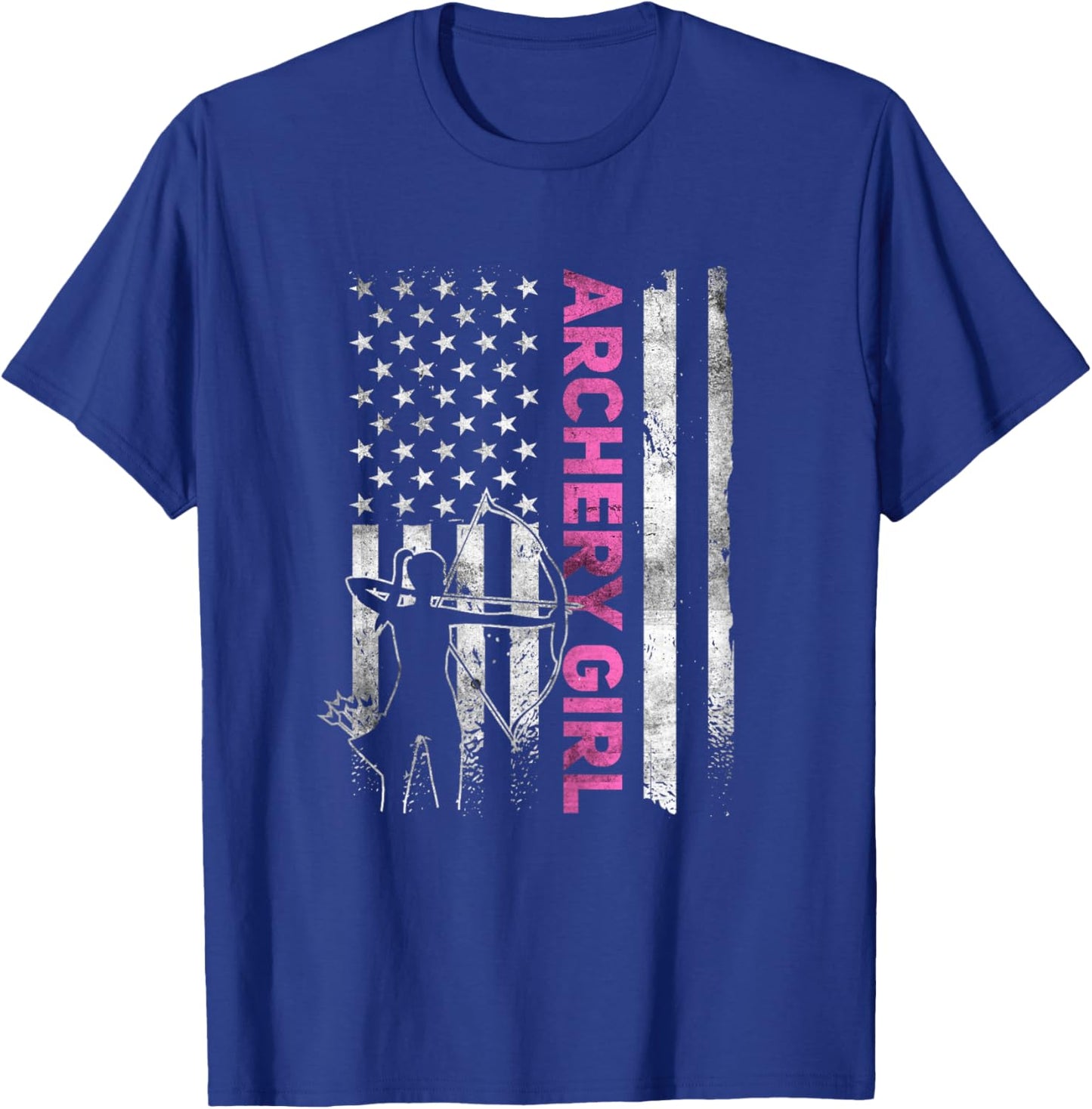 Retro American Archery Girl Apparel US Flag Female Archer T-Shirt - T-Shirt | Royal
