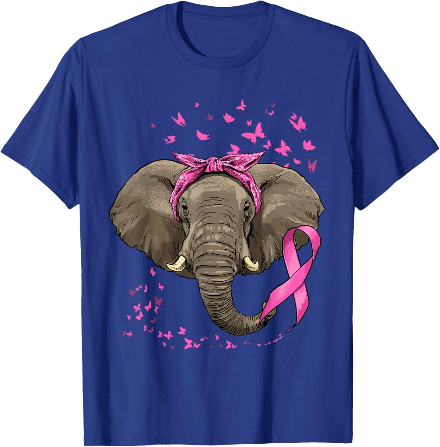 Elephant Breast Cancer Awareness Pink Ribbon Cancer Survivor T-Shirt - T-Shirt | Royal