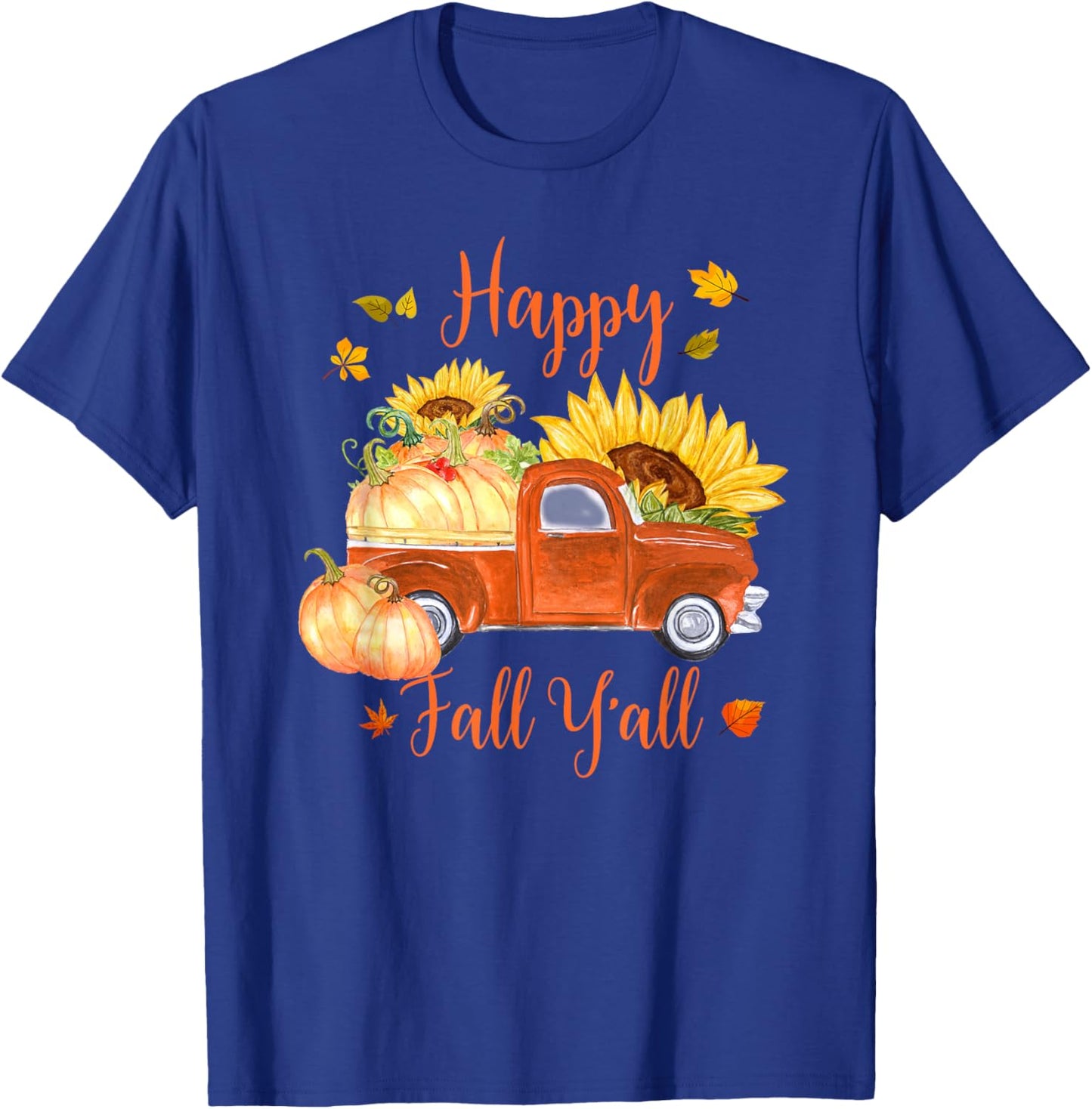 Cute Old Truck and Pumpkins Happy Fall Y'all Thanksgiving T-Shirt - T-Shirt | Royal